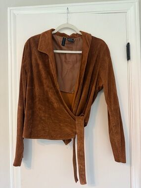 Atelier Sona Chestnut Brown Suede Wrap Jacket